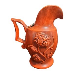 Vintage Haeger Pottery Vase Pitcher Burnt Orange MCM 3D Flower Detail